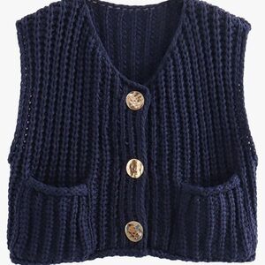Navy Blue Chunky Knit Vest